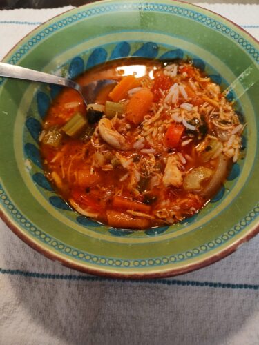 Roasted Tomato Onion and Garlic with Chicken, and Rice, and vegetables